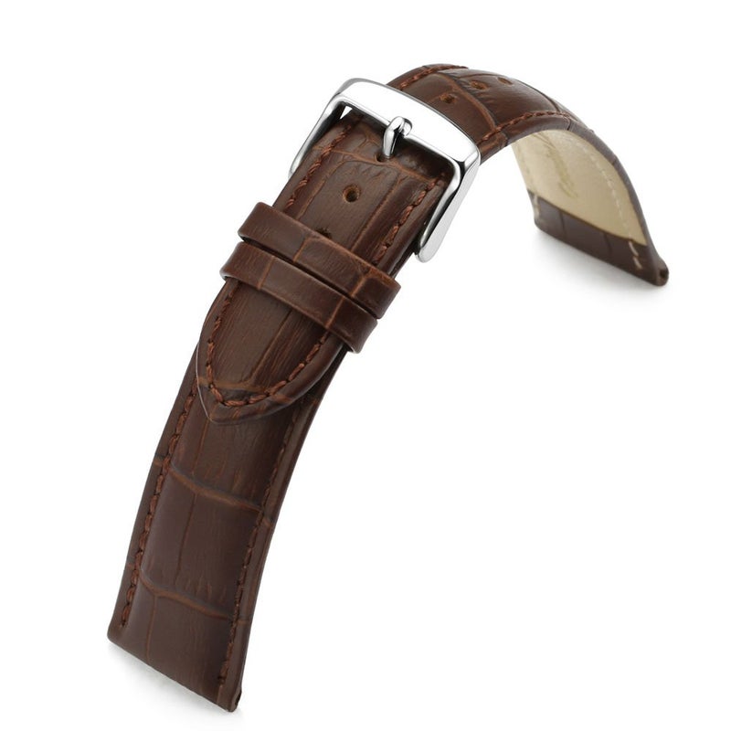 iStrap Leather Watch band Alligator Grain Calfskin Replacement Strap Stainless Steel Buckle Bracelet for Men Women-18mm 19mm 20mm 21mm 22mm 24mm-Black Brown - Image 4